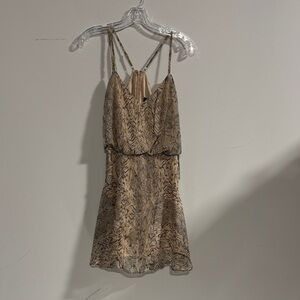 Lulu's Beige Patterned Mini Dress